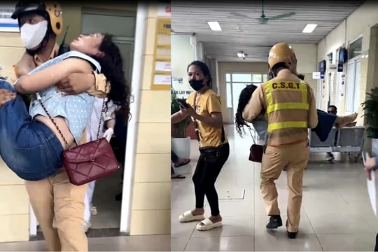 Cảnh sát Giao thông Hà Nội mở đường đưa người phụ nữ sốc phản vệ đi cấp cứu