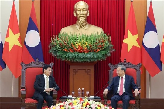 Tổng Bí thư Tô Lâm tiếp Tổng Bí thư, Chủ tịch nước Lào Thongloun Sisoulith nhân dịp dự Lễ mở ký Công ước Hà Nội