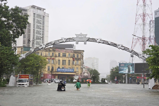 Mưa lớn ở Nghệ An, ô tô "bơi" trong biển nước