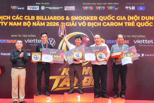 Cơ thủ Nguyễn Ngọc Trị vô địch nội dung Carom 3 băng nam tại giải các CLB quốc gia năm 2026