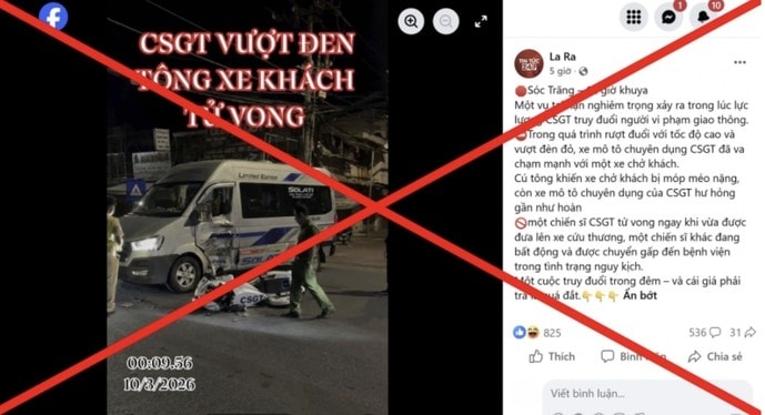 Sự thật thông tin trên mạng xã hội về xe của lực lượng Cảnh sát Giao thông gây tai nạn